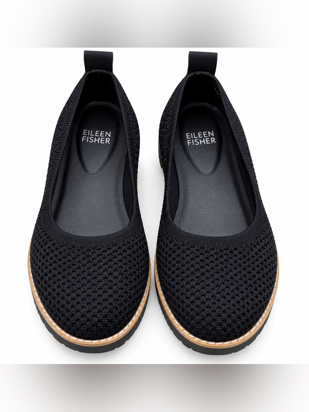 Eileen Fisher Black Knit Slip On Flats Lug Sole Shoes Size 6